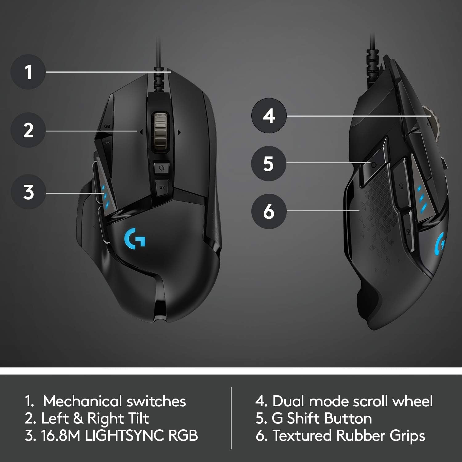 Logitech G502 Hero Wired Gaming Mouse - High-Performance with Hero 25K Sensor, 25,600 DPI, RGB Lighting, Adjustable Weights, 11 Programmable Buttons, and On-Board Memory for PC/Mac