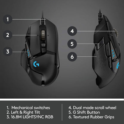 Logitech G502 Hero Wired Gaming Mouse - High-Performance with Hero 25K Sensor, 25,600 DPI, RGB Lighting, Adjustable Weights, 11 Programmable Buttons, and On-Board Memory for PC/Mac