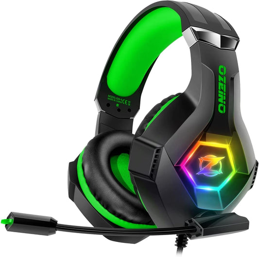 Professional Gaming Headset with 7.1 Surround Sound and Noise-Cancelling Microphone for PC, PS4, PS5, Xbox Series X/S, and Nintendo Switch - Over-Ear Design with RGB Lighting - Green