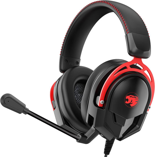 A88 Ultra-Lightweight Gaming Headset with Adjustable Woven Headband and Stereo Wired Noise-Cancelling Microphone for PC, PS5, Xbox Series X/S, PS4, and Mac (Black/Red)