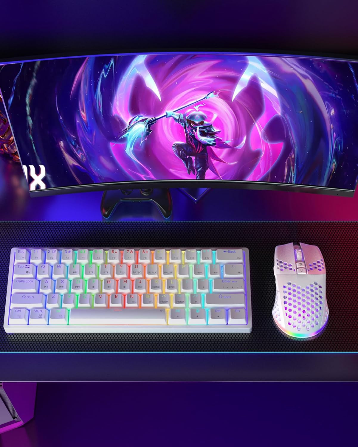 SM600 Wireless Gaming Mouse - Tri-Mode Connectivity (Bluetooth 5.1, Type-C Wired, 2.4GHz Wireless), Programmable Macros, RGB Lighting, Dual Side Buttons for Laptop, PC, and Mac