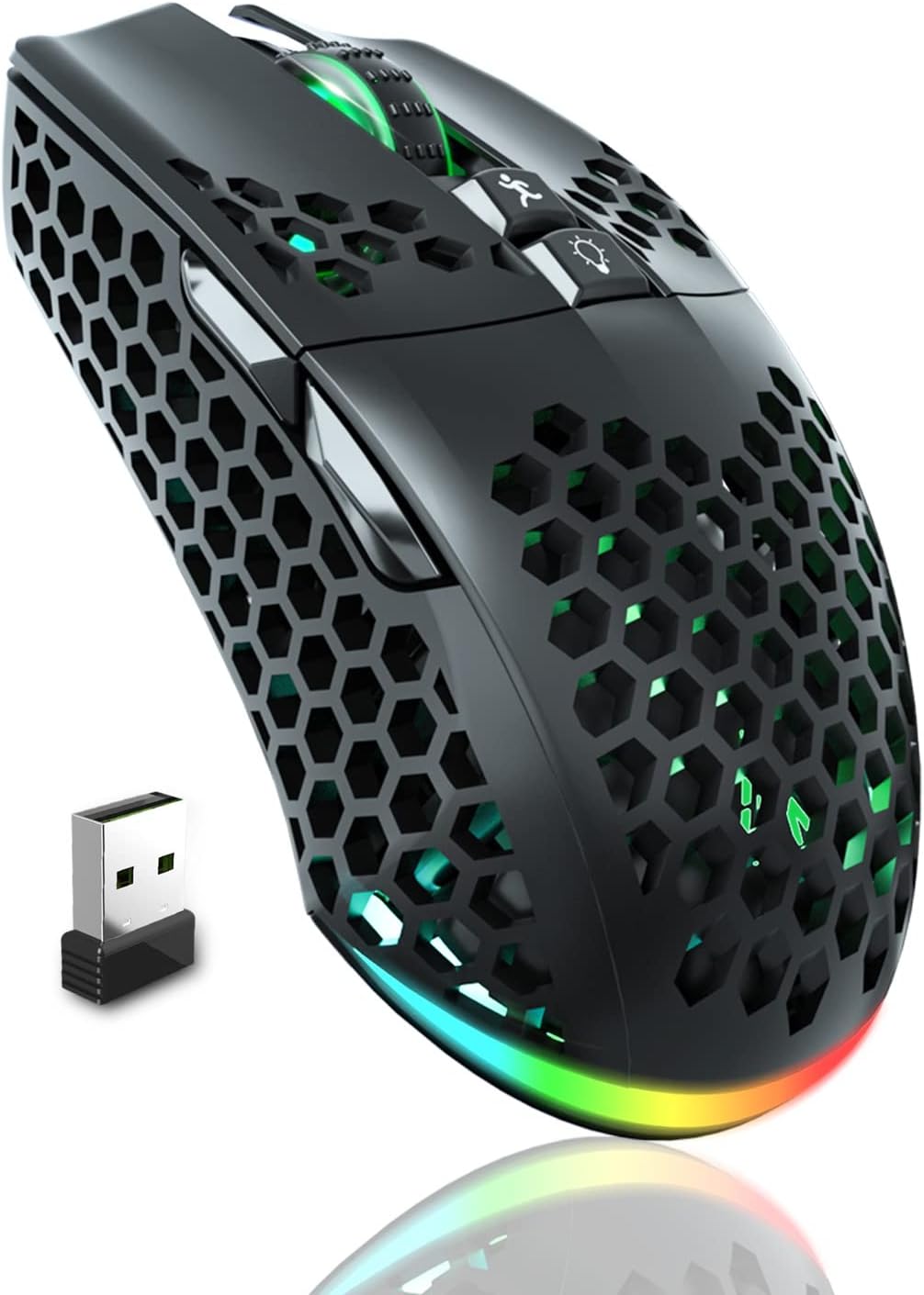 SM600 Wireless Gaming Mouse - Tri-Mode Connectivity (Bluetooth 5.1, Type-C Wired, 2.4GHz Wireless), Programmable Macros, RGB Lighting, Dual Side Buttons for Laptop, PC, and Mac